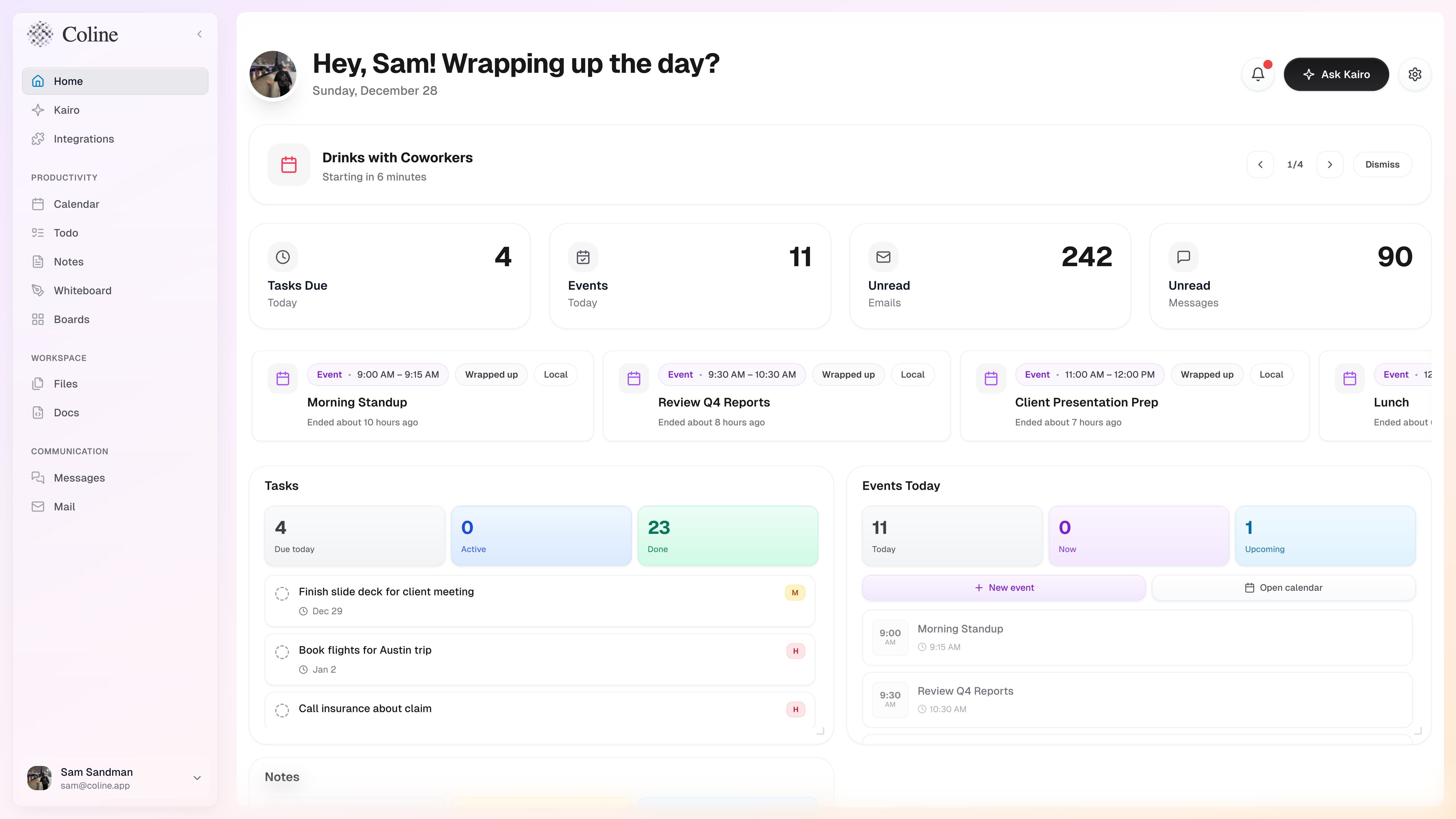 Coline all-in-one productivity platform dashboard preview